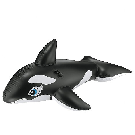 montable inflable con forma de orca blanco con negro